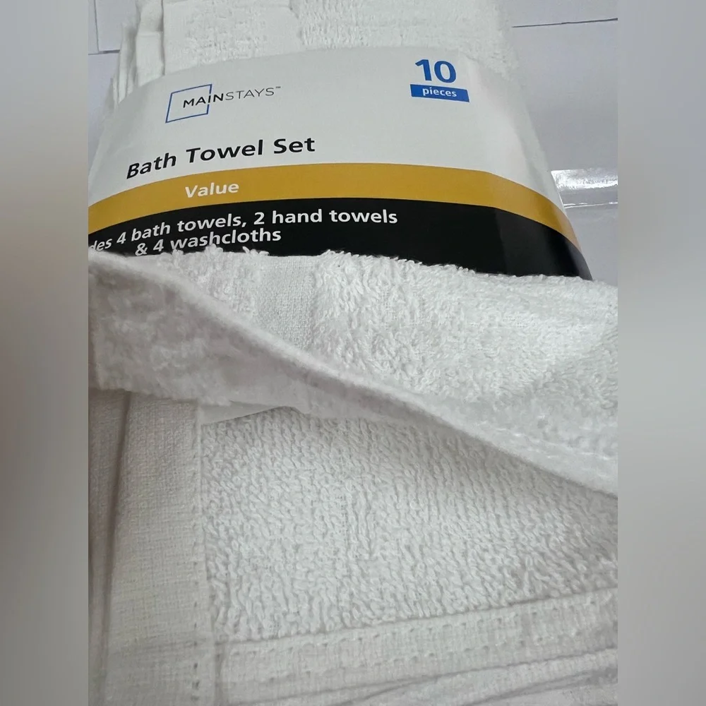 Mainstays White Towel Set 100% Cotton 10 Pieces